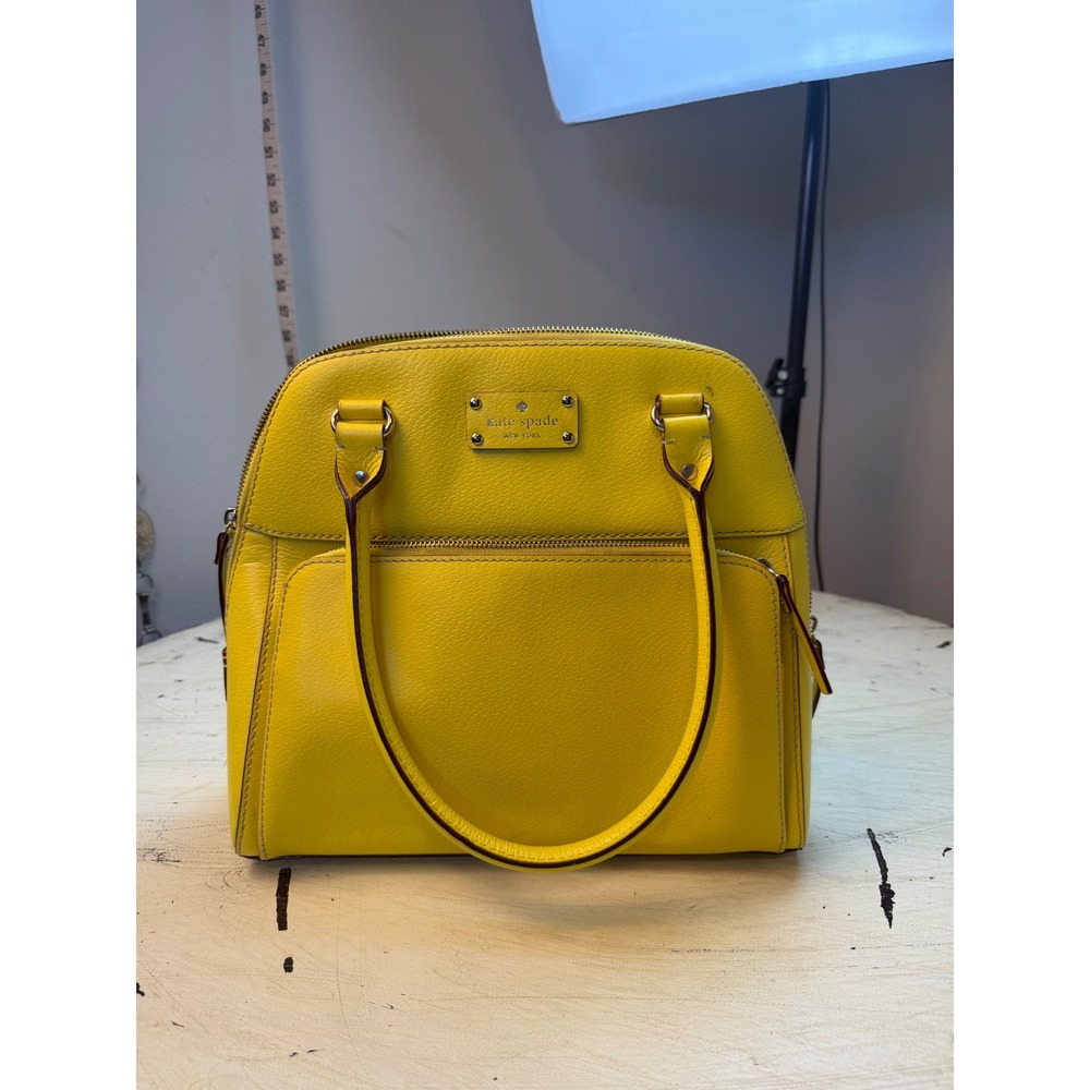 Kate Spade Satchel Womens Medium Yellow Pebbled Leather Dome Bag Summer Bright - Picture 7 of 10
